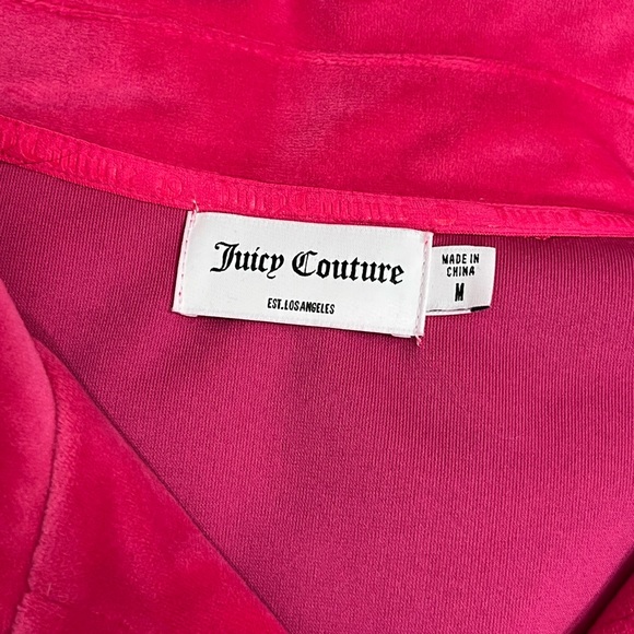 JUICY COUTURE Velour Pullover Sweatshirt Collared Half Snap Pocket Pink M - Picture 8 of 10
